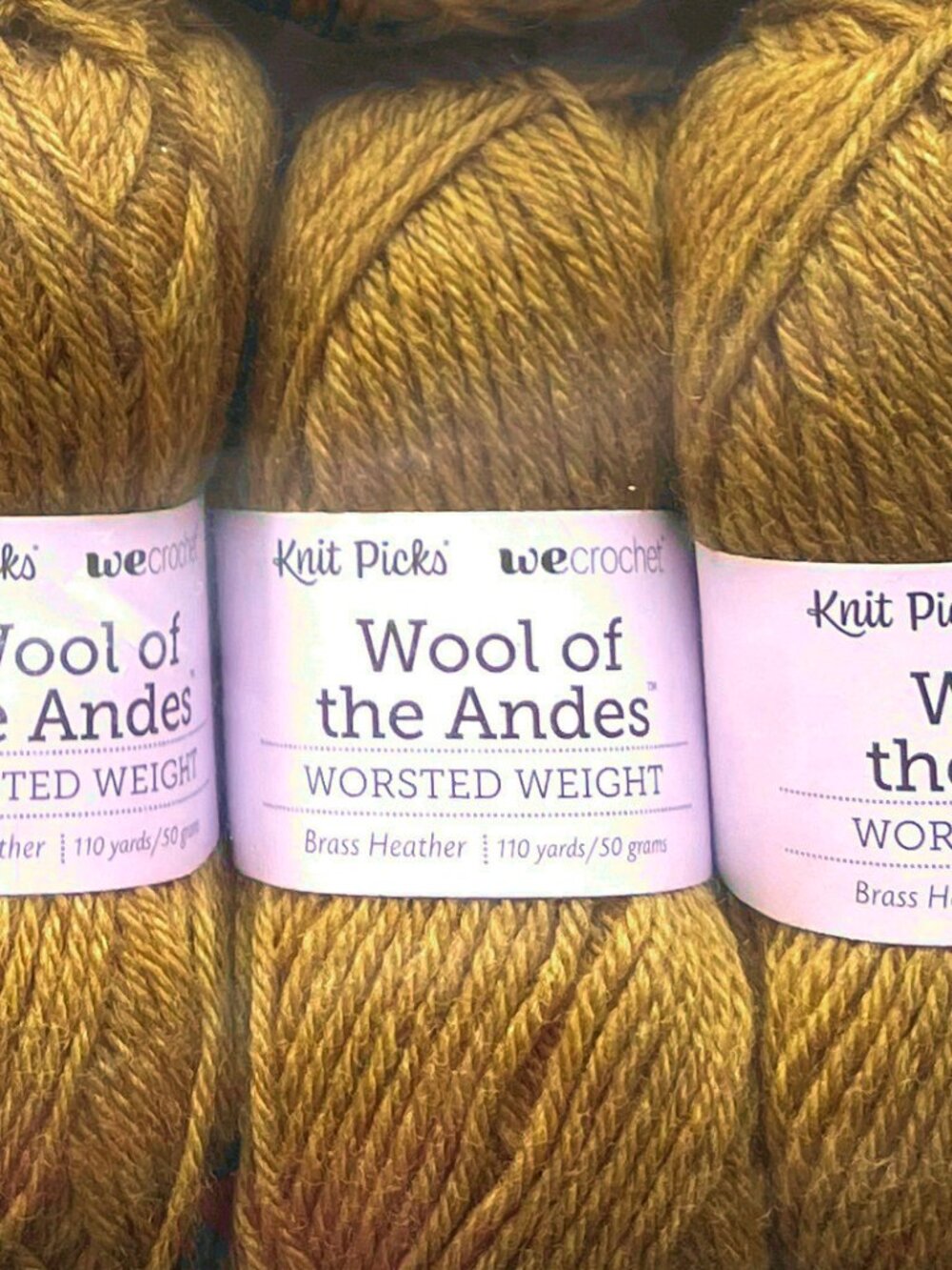 LOT of 10, Wool of the Andes Worsted Yarn from Knit Picks, Brass Heather